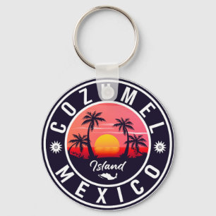 Cozumel Mexico island Retro Sunset Souvenirs Key Ring