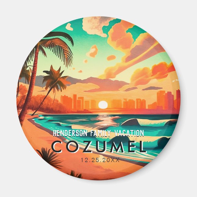 Cozumel Mexico Palm Tree Vintage Travel Souvenir Magnet (Front)
