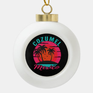 Cozumel Mexico Palm Trees Beach Ceramic Ball Christmas Ornament