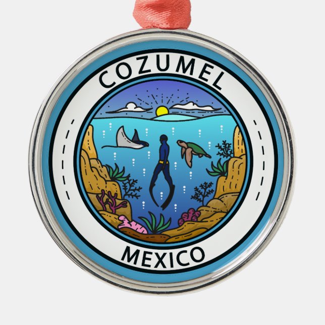 Cozumel Mexico Scuba Badge Metal Tree Decoration (Front)