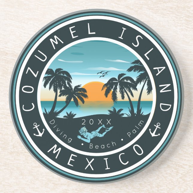 Cozumel Mexico Scuba Diving Sunset Souvenir 80s Coaster (Front)