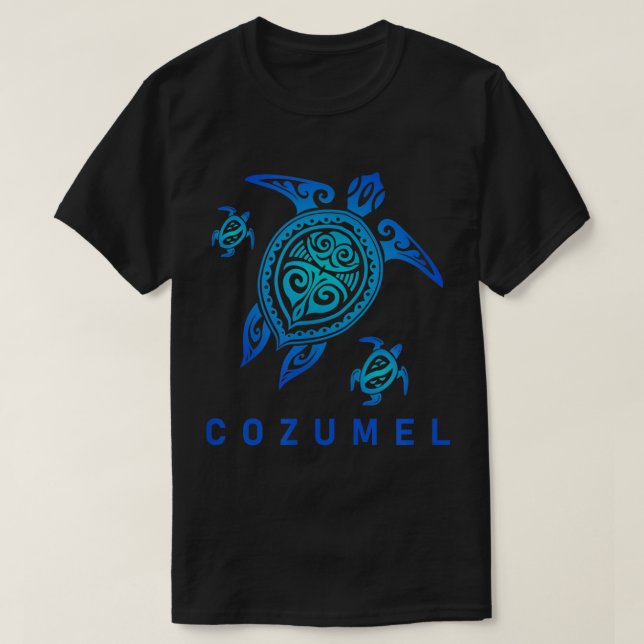 Cozumel Mexico  Sea Blue Tribal Turtle T-Shirt (Design Front)