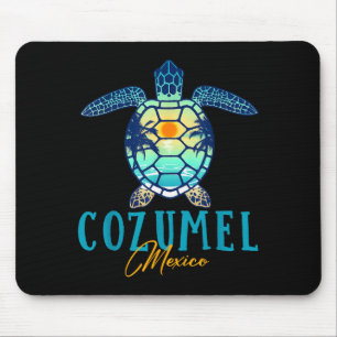 Cozumel Mexico Sea Turtle Palm Tree Sunset Beach V Mouse Mat