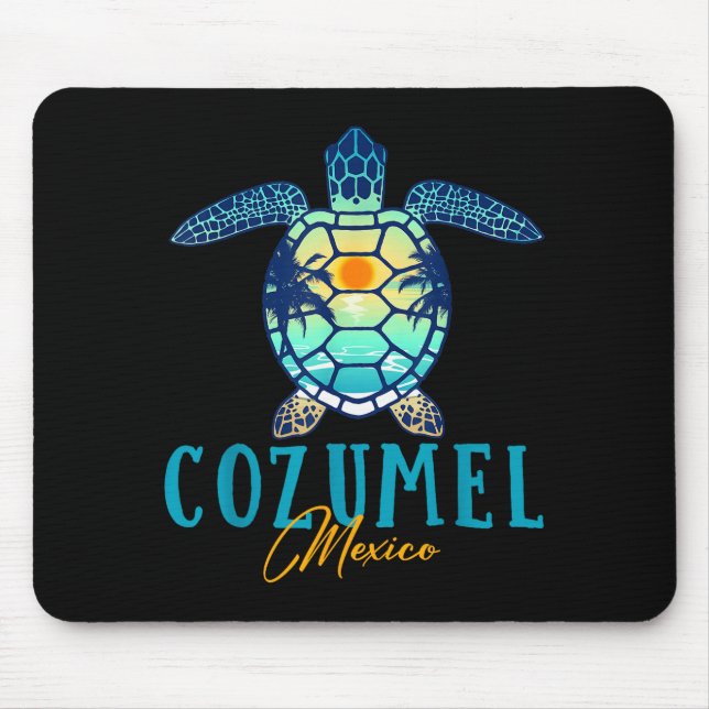 Cozumel Mexico Sea Turtle Palm Tree Sunset Beach V Mouse Mat (Front)