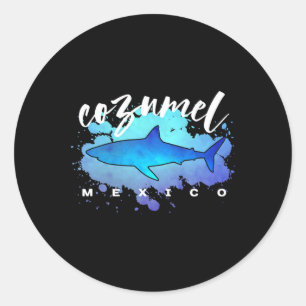 Cozumel Mexico Shark Scu Diver Spring Break Vacati Classic Round Sticker