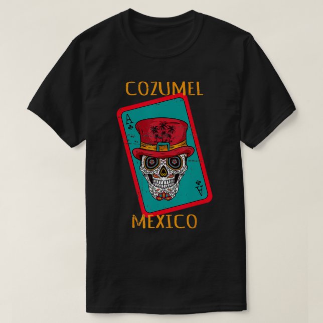 Cozumel Mexico Sugar Skull Ace of Spades Souvenir  T-Shirt (Design Front)
