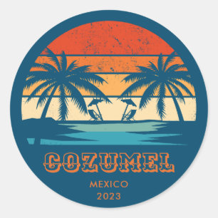 Cozumel Mexico Vintage sunset Matching Classic Round Sticker