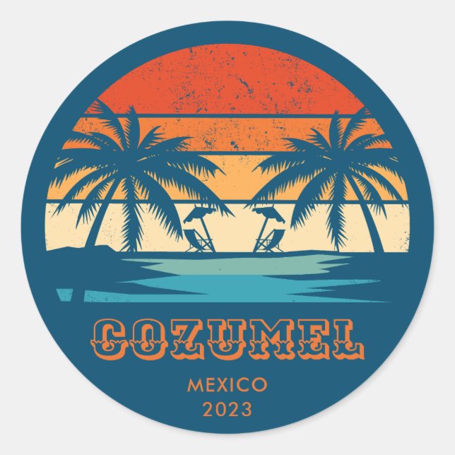 Cozumel Mexico Vintage sunset Matching Classic Round Sticker (Front)