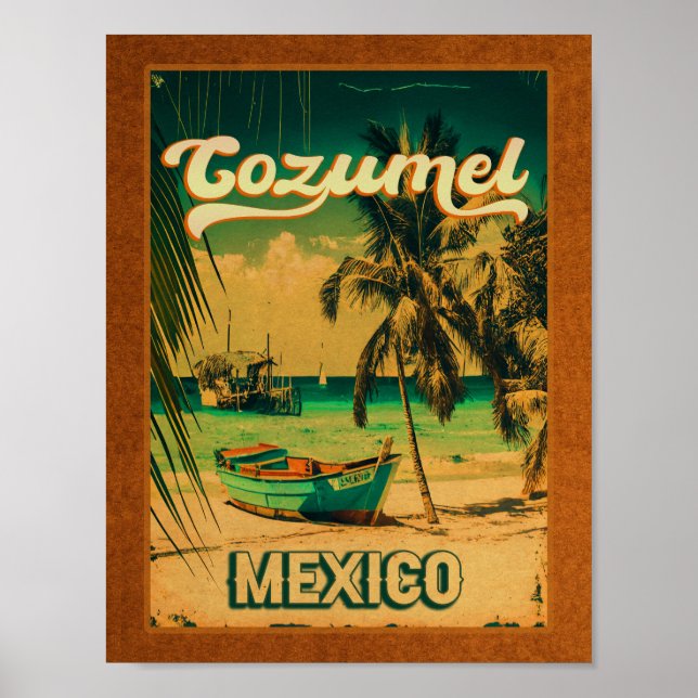 Cozumel Palm Tree Retro 80s Mexican Playa Poster (Front)