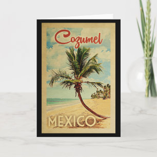 Cozumel Palm Tree Vintage Travel Card