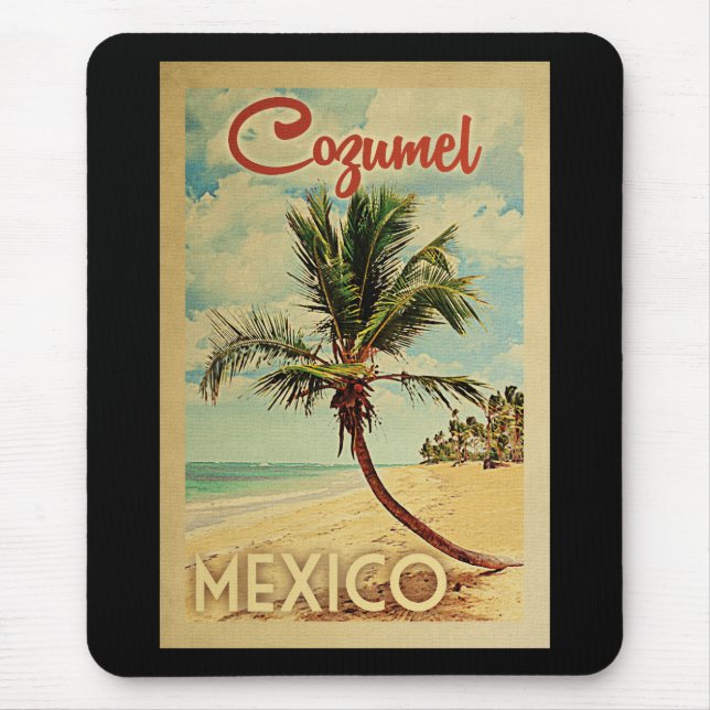 Cozumel Palm Tree Vintage Travel Mouse Mat (Front)