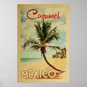Cozumel Palm Tree Vintage Travel Poster