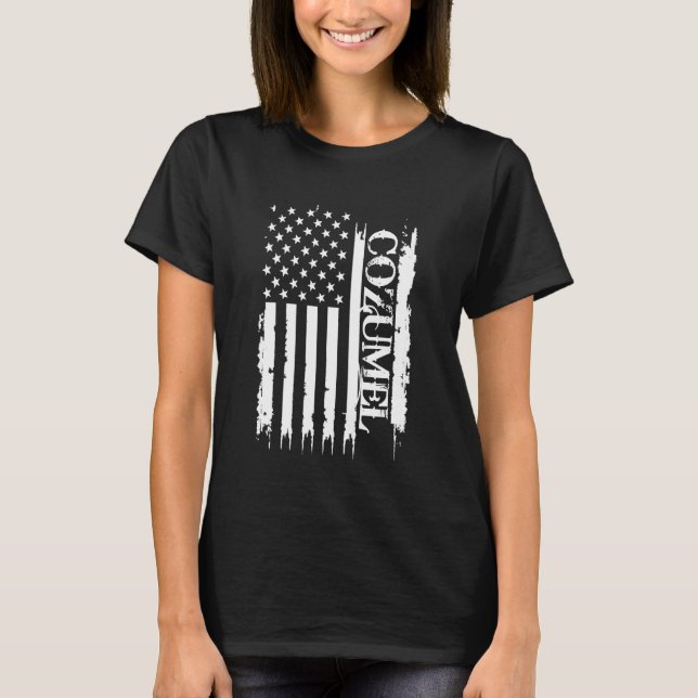 Cozumel United States Distressed w US Flag T-Shirt (Front)