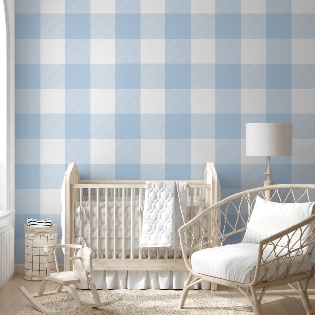 Cozy 6" Light Baby Blue Gingham Buffalo Check Wallpaper (Kids)