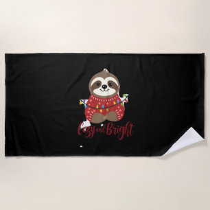 Cozy And Bright Sloth Christmas Lights (1) Beach Towel