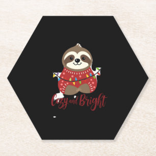 Cozy And Bright Sloth Christmas Lights (1) Paper Coaster