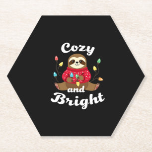 Cozy And Bright Sloth Christmas Lights (2) Paper Coaster