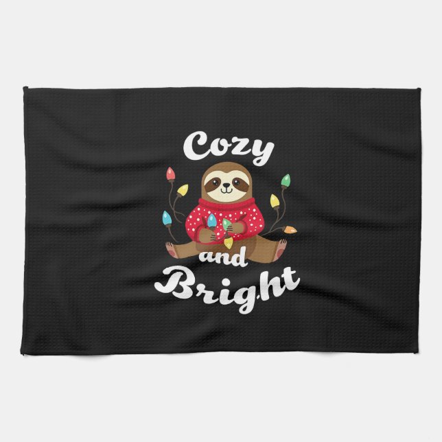Cozy And Bright Sloth Christmas Lights (2) Tea Towel (Horizontal)