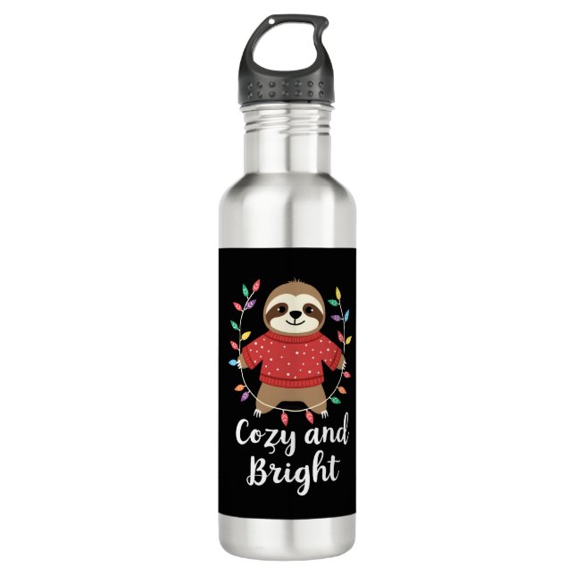 Cozy And Bright Sloth Christmas Lights (3) 710 Ml Water Bottle (Front)