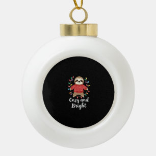 Cozy And Bright Sloth Christmas Lights (3) Ceramic Ball Christmas Ornament