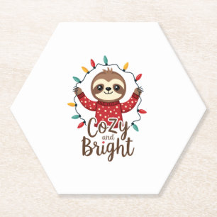 Cozy And Bright Sloth Christmas Lights (3) Paper Coaster