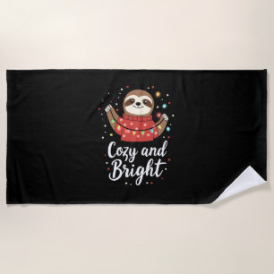 Cozy And Bright Sloth Christmas Lights (4) Beach Towel