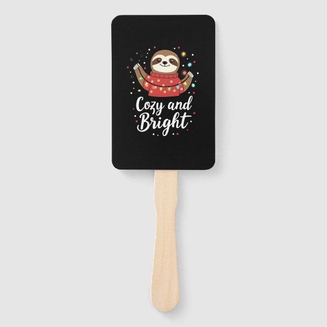 Cozy And Bright Sloth Christmas Lights (4) Hand Fan (Front)