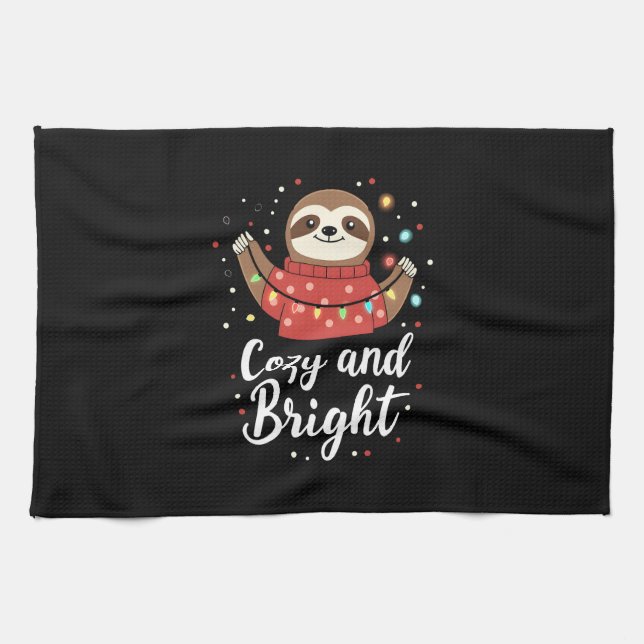 Cozy And Bright Sloth Christmas Lights (4) Tea Towel (Horizontal)