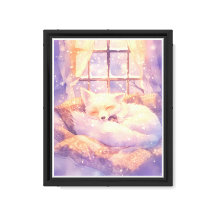 Cozy Arctic Fox Sleeping Nursery Wall Art Canvas
