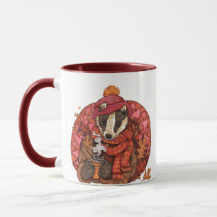 Cozy Autumn Badger Art Mug