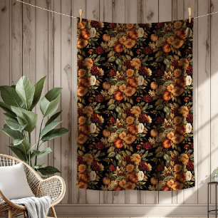 Cozy Autumn Blooms & Pumpkins Throw Blanket
