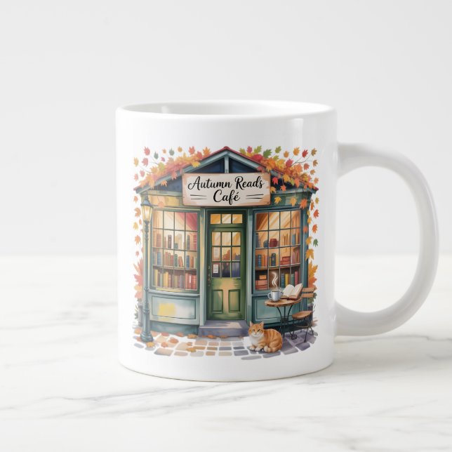 Cozy Autumn Book Café Mug — Open Book & Lantern  (Right)