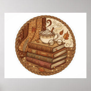 Cozy Autumn Books and Coffee Illustration Poster