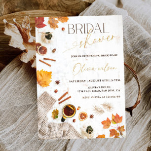 Cozy Autumn Bridal Shower-Fall Leaves & Warm Party Invitation