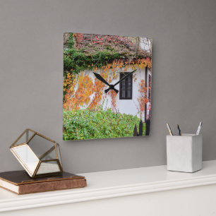 Cozy Autumn Cottage Countryside Architecture Square Wall Clock