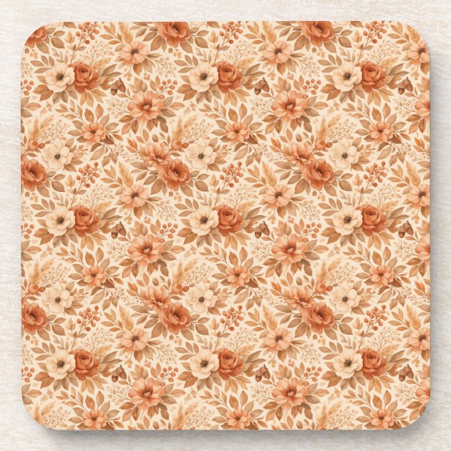 Cozy Autumn Floral Pattern Coaster (Front)