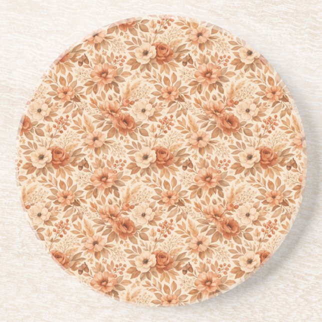 Cozy Autumn Floral Pattern Coaster (Front)