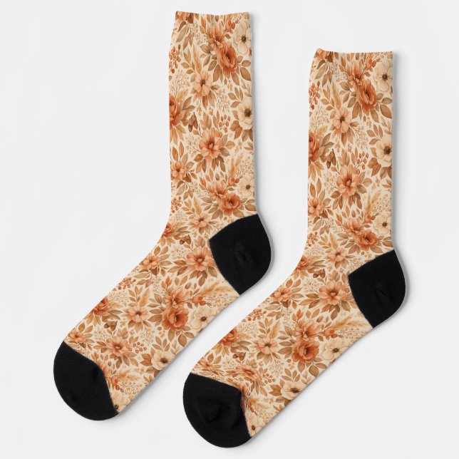 Cozy Autumn Floral Pattern Socks (Left)