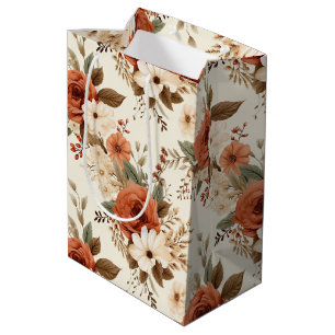 Cozy Autumn Floral Print Digital Art Medium Gift Bag