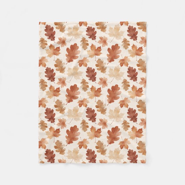 Cozy Autumn Leaf Pattern Fleece Blanket (Front)