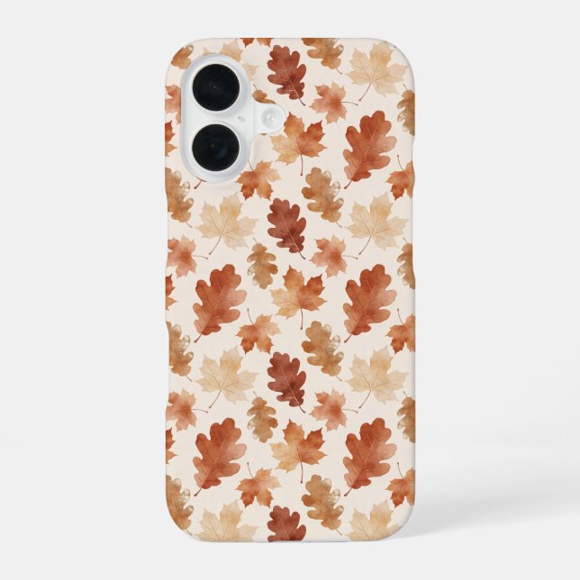 Cozy Autumn Leaf Pattern iPhone 16 Case (Back)