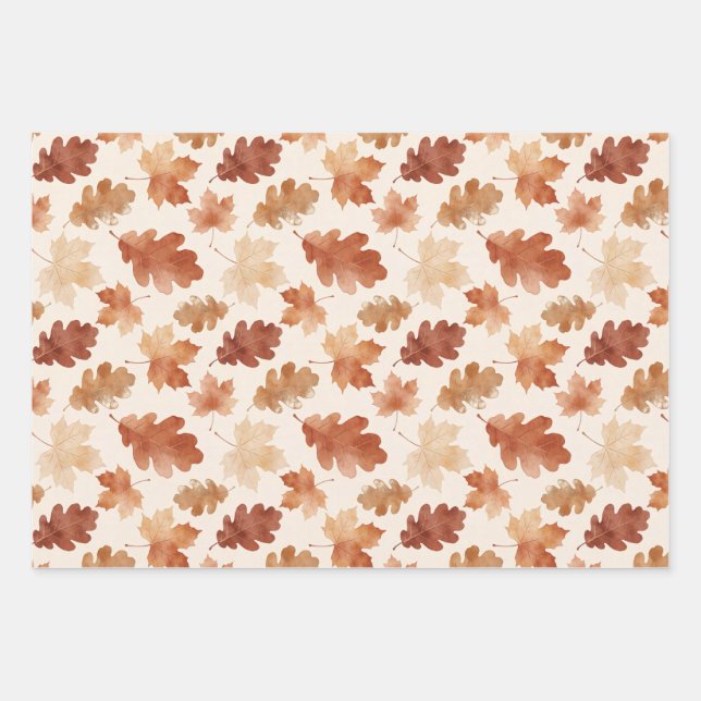 Cozy Autumn Leaf Pattern Wrapping Paper Sheet (Front)