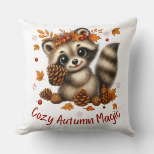 Cozy Autumn Magic Racoon Cushion