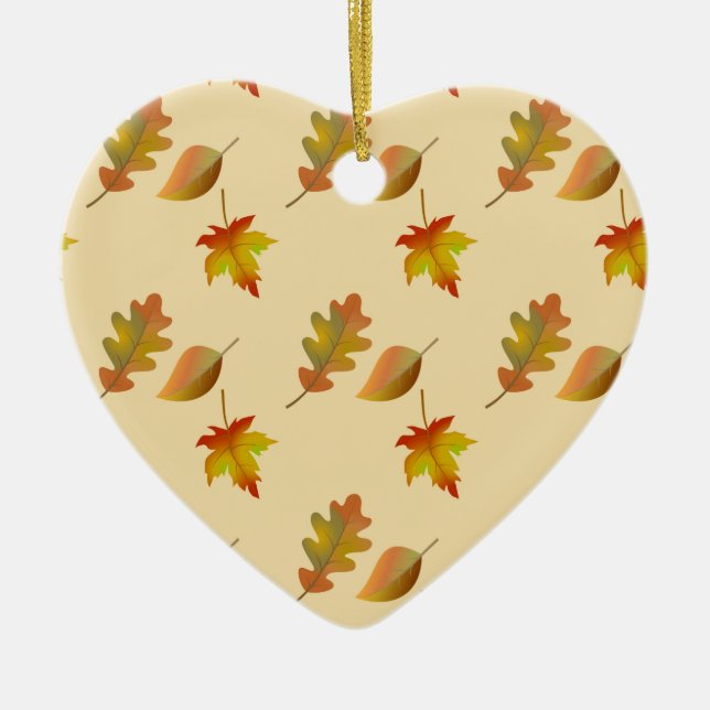 Cozy autumn maple leaves oak leaves ceramic tree decoration (Front)