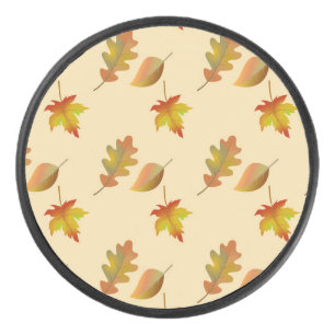 Cozy autumn maple leaves oak leaves hockey puck