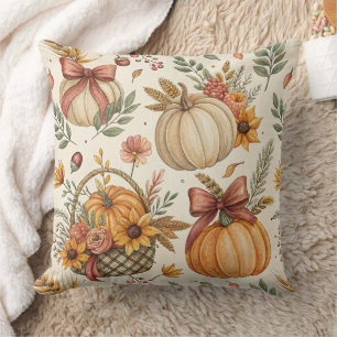 Cozy Autumn Pumpkin and Sunflower Pattern (2) Cushion