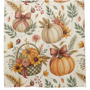 Cozy Autumn Pumpkin and Sunflower Pattern (2) Shower Curtain