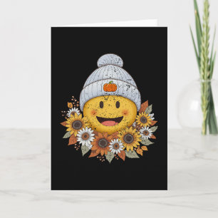 Cozy Autumn Season Boho Floral Fall Smile Face Tha Card
