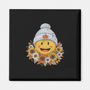 Cozy Autumn Season Boho Floral Fall Smile Face Tha Magnet