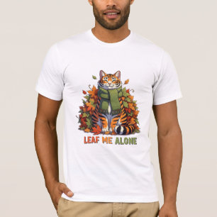 Cozy Autumn Tiger Leaf Me Alone Pun T-Shirt